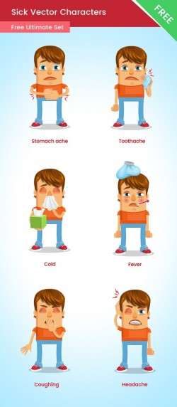 Sick Vector Cartoon Character Free Set
