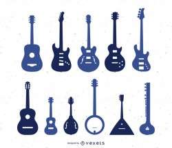 Silhouette set of types of guitar