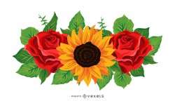 Sunflower and roses illustration