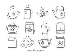 Tea stroke icons set