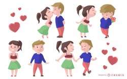 Valentine Couple Cartoon Set