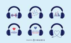 Audio headphones icons set