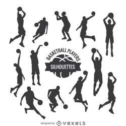 Basketball players silhouettes set