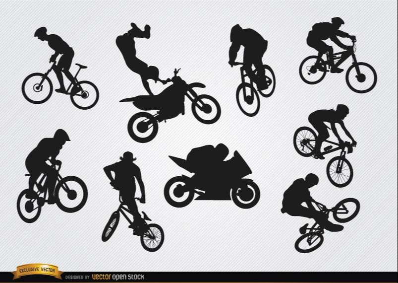 Bicycle motocross BMX silhouettes