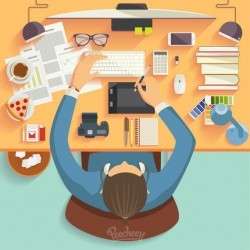 Businessman Cartoon Working on Desk
