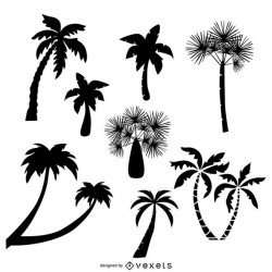 Collection of palm trees silhouettes