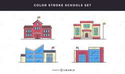 Color stroke school icon set