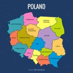 Colored Poland administrative map