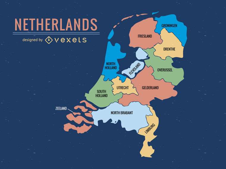 Colorful Netherlands province map