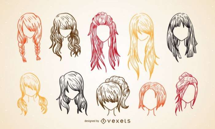 Colorful women haircut sketch set
