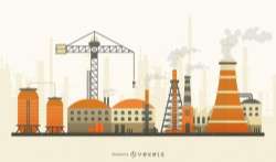 Factory with smoke flat skyline illustration