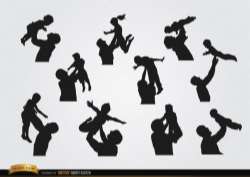 Fathers raising children silhouettes