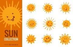 Funny sun cartoon illustration set
