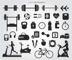 29 Gym icons silhouettes