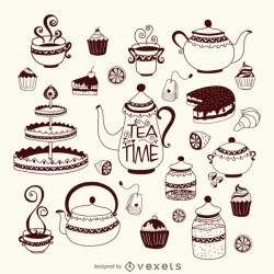 Hand-drawn tea time set