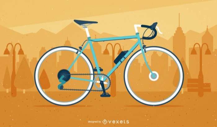 Illustrated bicycle over a cityscape