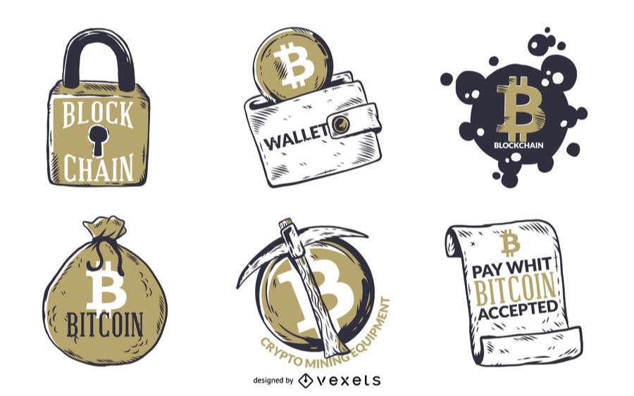 Illustrated Bitcoin badges set