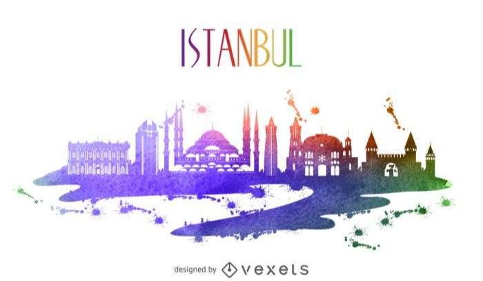 Istanbul watercolor skyline