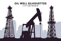 Oil well silhouettes set