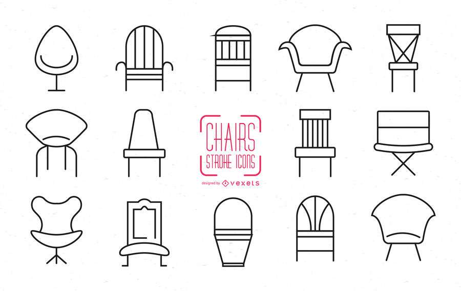 Set of stroke chair icons