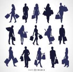 Silhouettes of people with shopping bags