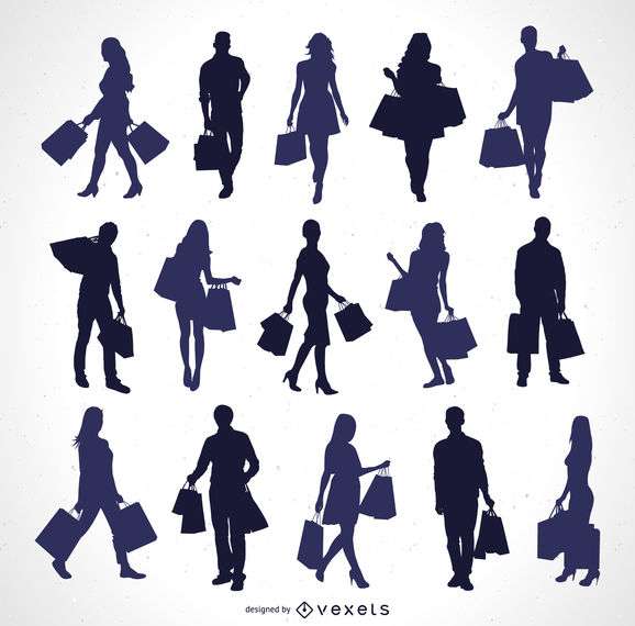 Silhouettes of people with shopping bags