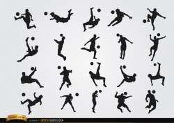 Soccer players ball jumping silhouettes