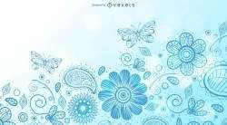 Swirling Floral Background with Butterfly