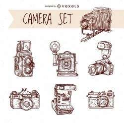 Vintage hand drawn cameras set