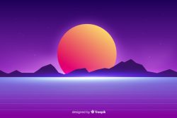 Futuristic landscape background in retro style