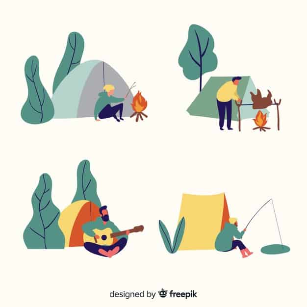 Illustration of people camping in nature