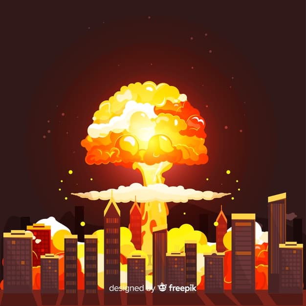 Nuclear bomb in city cartoon style