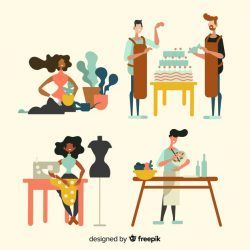 People enjoying their hobbies flat design