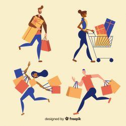 Set of people carrying shopping bags