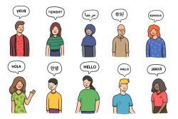 Group of people talking in different languages