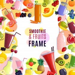 Smoothie and fruits frame