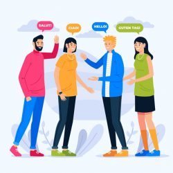 Young people talking in different languages