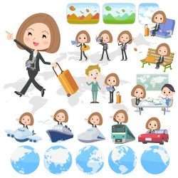 Black jacket pants business woman travel vector