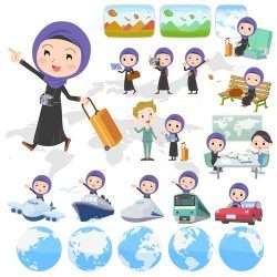 Arab woman travel cartoon vector