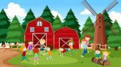 Active kids playing in outdoor scene
