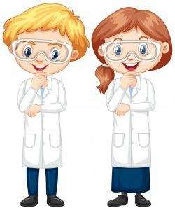 Boy and girl in science gown