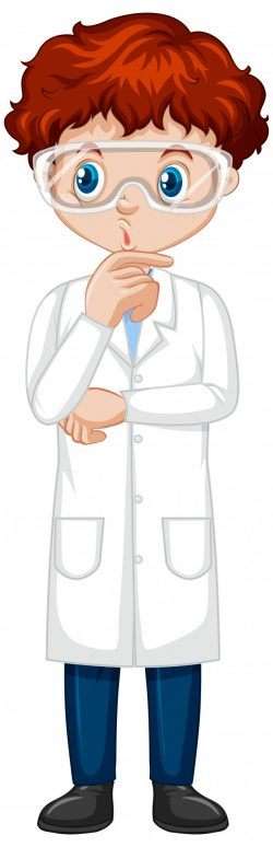 Boy in science gown on white