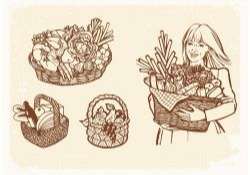 Drawn Old Baskets With Food