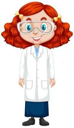 Girl in science gown on white