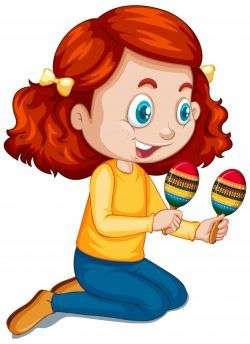 Girl playing maracas on whiteor