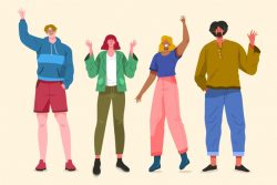 Illustration design with people waving hand