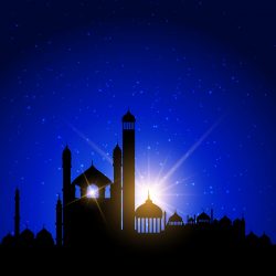 Mosque silhouettes against night sky