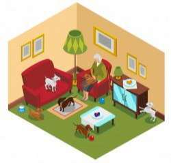 Old lady dogs isometric composition