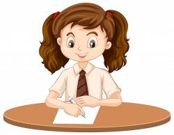 One happy girl writing on the desk