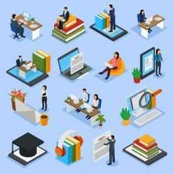 Online education isometric icons